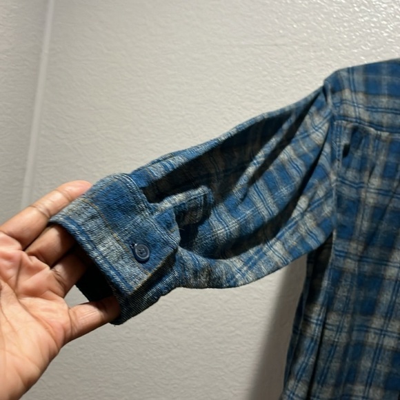 Weatherproof Men Button Up Shirt Medium Blue Plaid Flannel Pocket Collar Casual - Picture 10 of 11